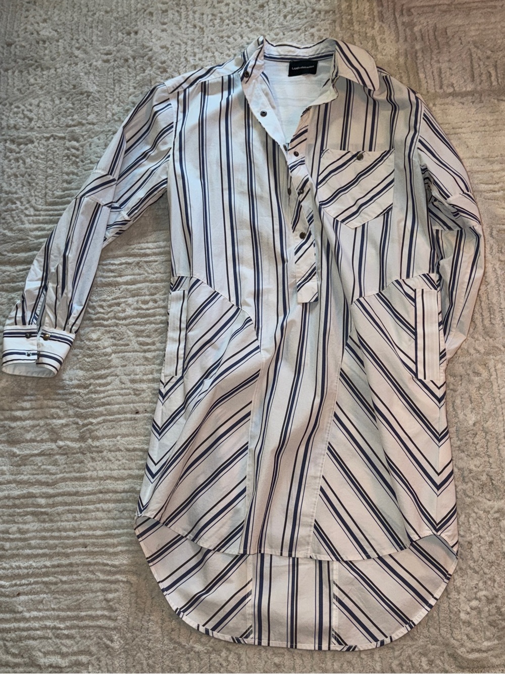 Land of Distraction White Button-Up dress with Navy Stripes